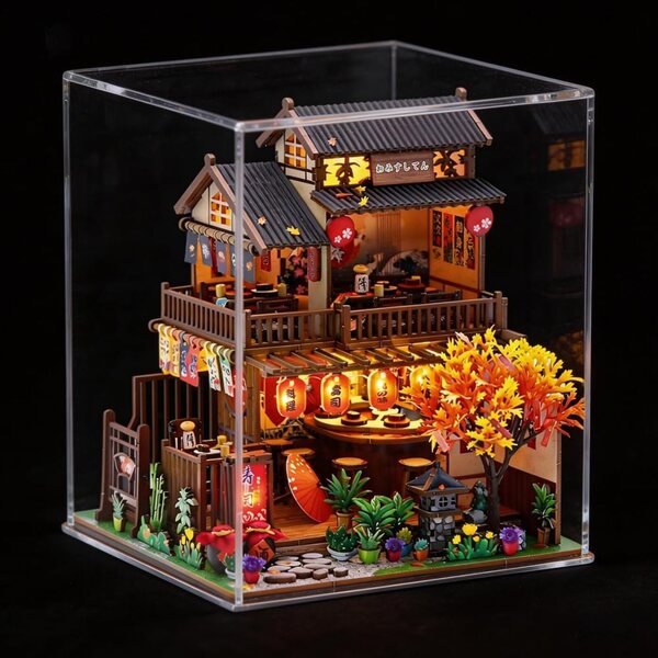 Japanese Miniature Dollhouse Kit with LED and Furniture for DIY Hobby