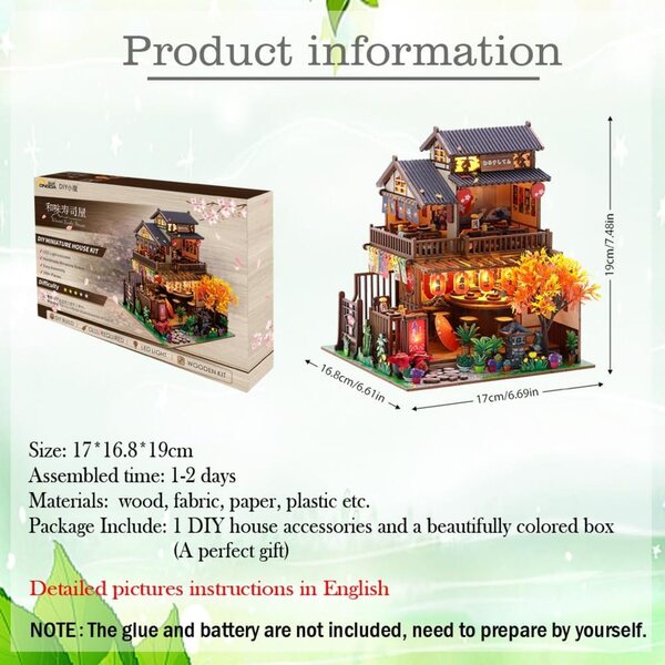 Japanese Miniature Dollhouse Kit with LED and Furniture for DIY Hobby
