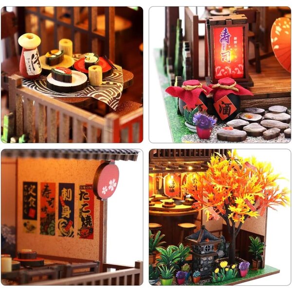 Japanese Miniature Dollhouse Kit with LED and Furniture for DIY Hobby