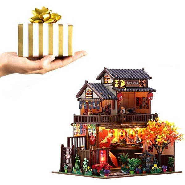 Japanese Miniature Dollhouse Kit with LED and Furniture for DIY Hobby
