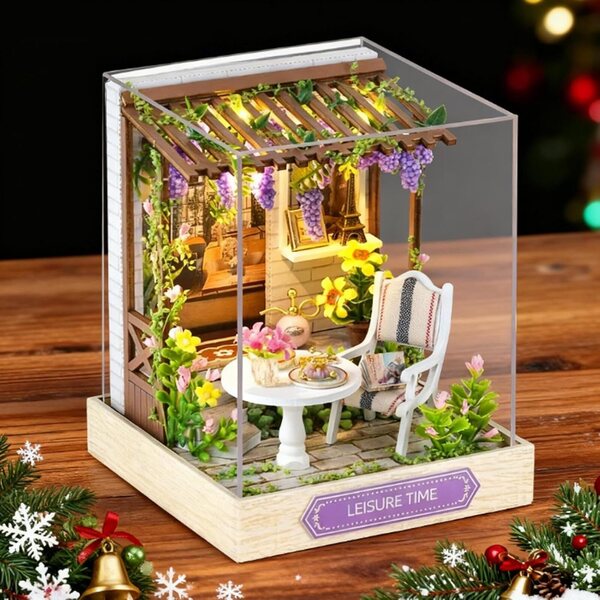 Kit Casa Miniatura in Legno con Luci e Copertura Antipolvere - Decorazione Creativa