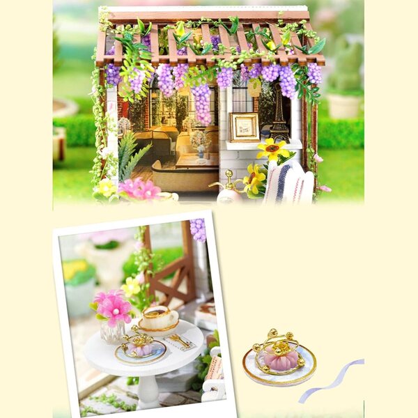 Kit Casa Miniatura in Legno con Luci e Copertura Antipolvere - Decorazione Creativa