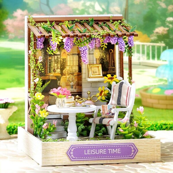 Kit Casa Miniatura in Legno con Luci e Copertura Antipolvere - Decorazione Creativa