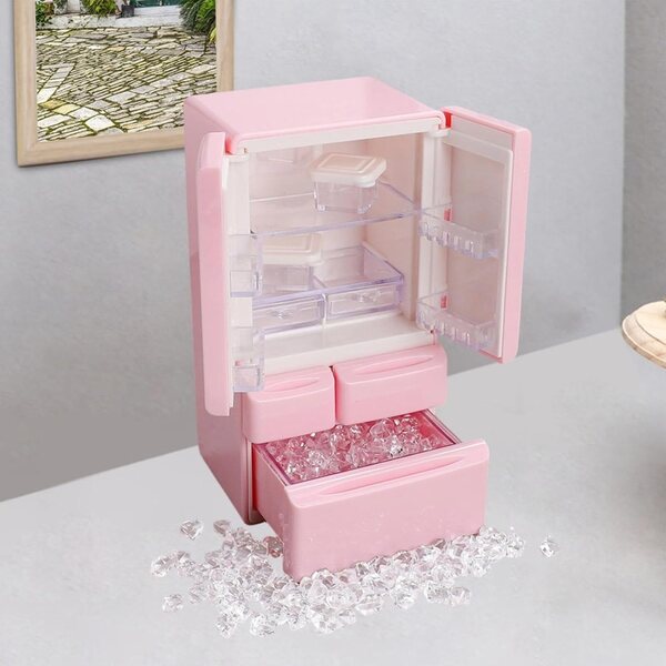 Mini Frigorifero per Casa delle Bambole 1:12 | Accessorio Giocattolo Rosa FewNvWa
