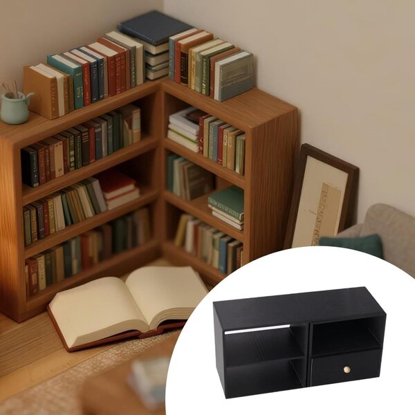 Mobile Credenza Miniatura Nero in PP per Case delle Bambole 10x3,6x4,9 cm FewNvWa