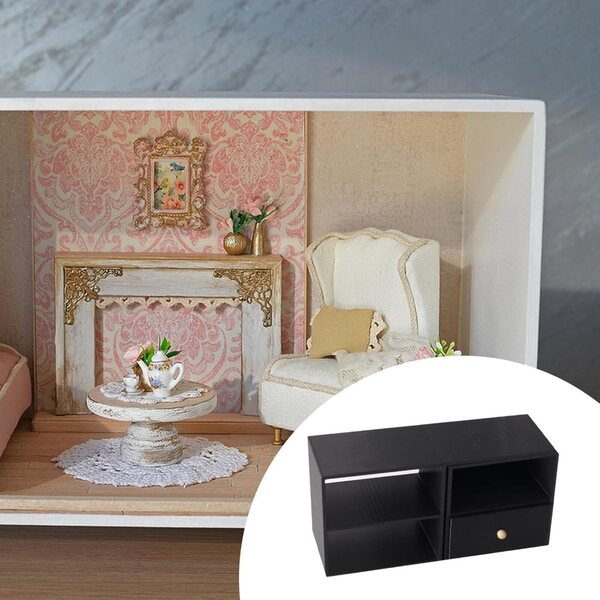 Mobile Credenza Miniatura Nero in PP per Case delle Bambole 10x3,6x4,9 cm FewNvWa