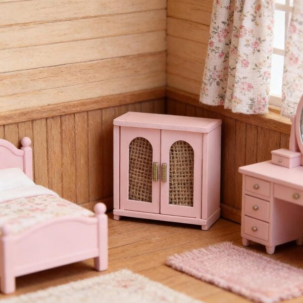 Harilla Mini Portaoggetti in Legno 1:12 per Casa delle Bambole, Ornamento Rosa