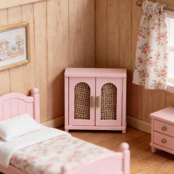 Harilla Mini Portaoggetti in Legno 1:12 per Casa delle Bambole, Ornamento Rosa