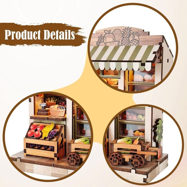 Colcolo Kit Casa delle Bambole Fai da Te in Legno con Luci e Mobili Miniatura
