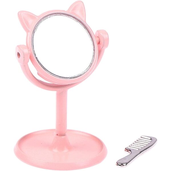 harayaa Specchio da Trucco in miniatura 1:12 con Pettine per Casa delle Bambole Rosa