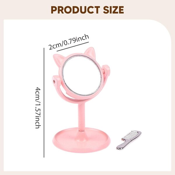 harayaa Specchio da Trucco in miniatura 1:12 con Pettine per Casa delle Bambole Rosa