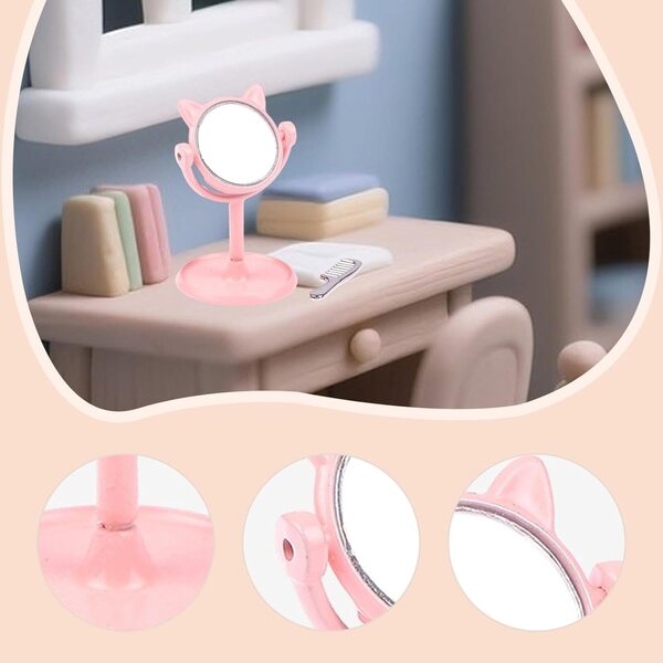 harayaa Specchio da Trucco in miniatura 1:12 con Pettine per Casa delle Bambole Rosa