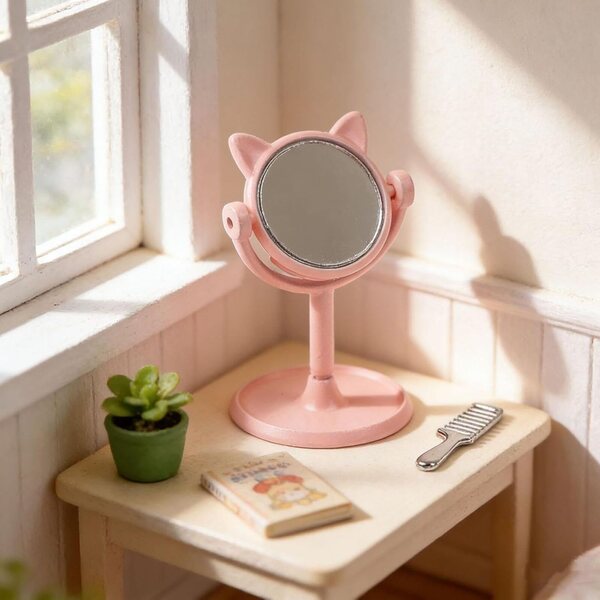 harayaa Specchio da Trucco in miniatura 1:12 con Pettine per Casa delle Bambole Rosa