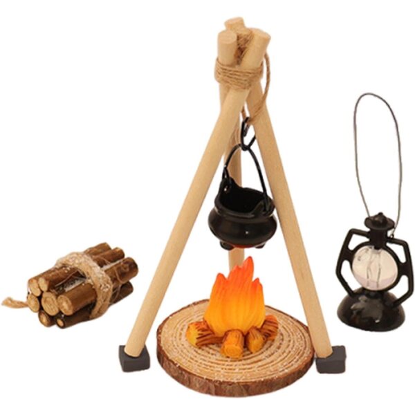 Camping-Set Miniatur 1:12 für Puppenhaus mit 14 Teilen aus Holz und PP