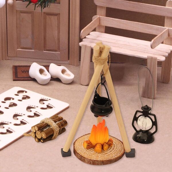 Camping-Set Miniatur 1:12 für Puppenhaus mit 14 Teilen aus Holz und PP