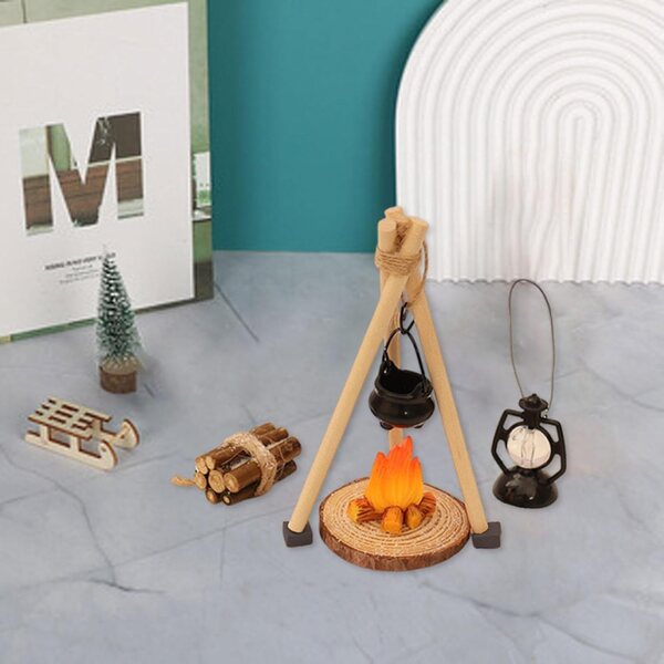 Camping-Set Miniatur 1:12 für Puppenhaus mit 14 Teilen aus Holz und PP