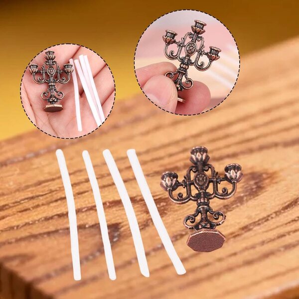 1:12 Miniatur dreiarmiger Kerzenständer aus Metall für Puppenhäuser