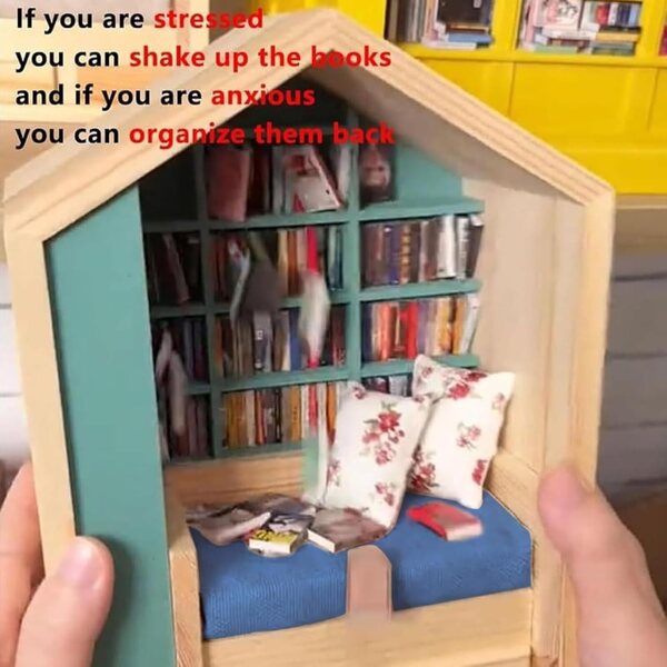 Mini Libreria Stress in Legno Artigianale per Decorazioni e Relax Casa
