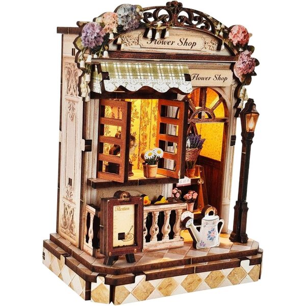 Oshhni Casa delle Bambole in Miniatura in Legno con Luci e Arredi, Kit Fai da Te