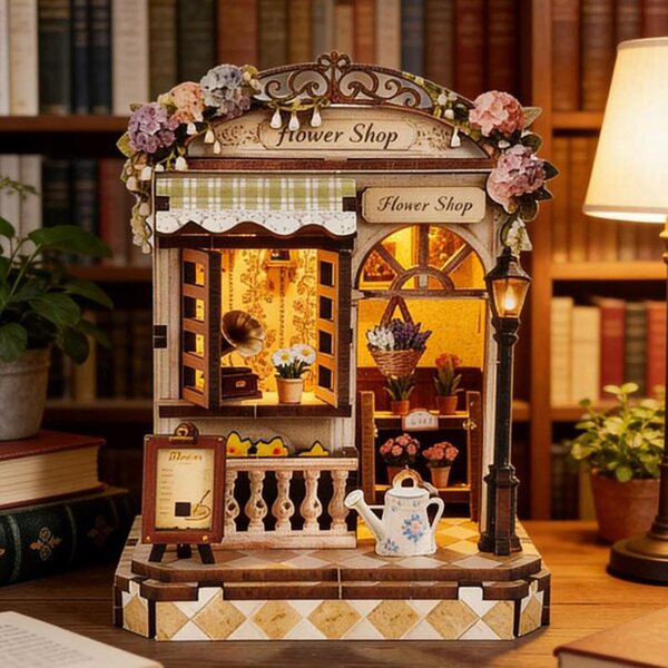Oshhni Casa delle Bambole in Miniatura in Legno con Luci e Arredi, Kit Fai da Te