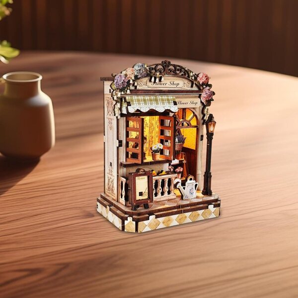Oshhni Casa delle Bambole in Miniatura in Legno con Luci e Arredi, Kit Fai da Te