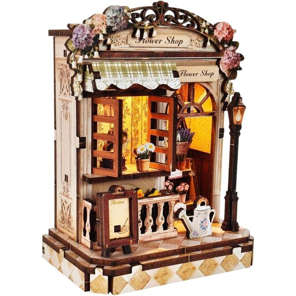 Oshhni Casa delle Bambole in Miniatura in Legno con Luci e Arredi, Kit Fai da Te