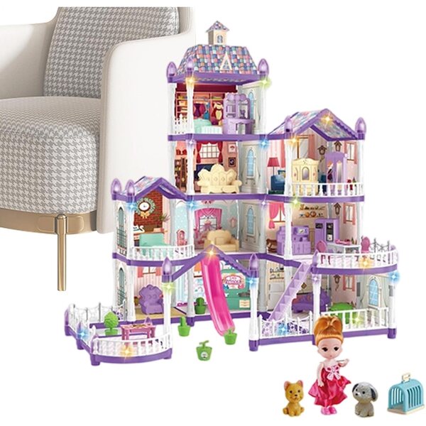 Miniaturvilla mit 13 Zimmern und 275 Teilen für Puppen und Welpen, kreatives Spiel für 4–6 Jahre