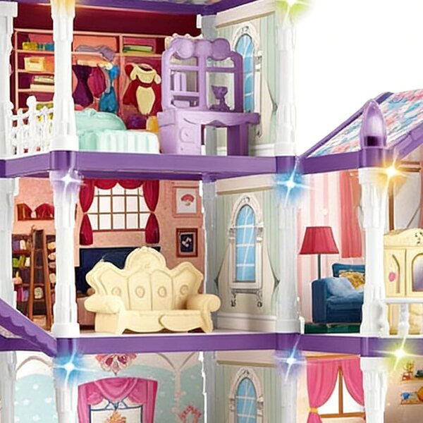 Villa casa delle bambole con 3 bambole, 2 cuccioli e accessori - set gioco miniatura
