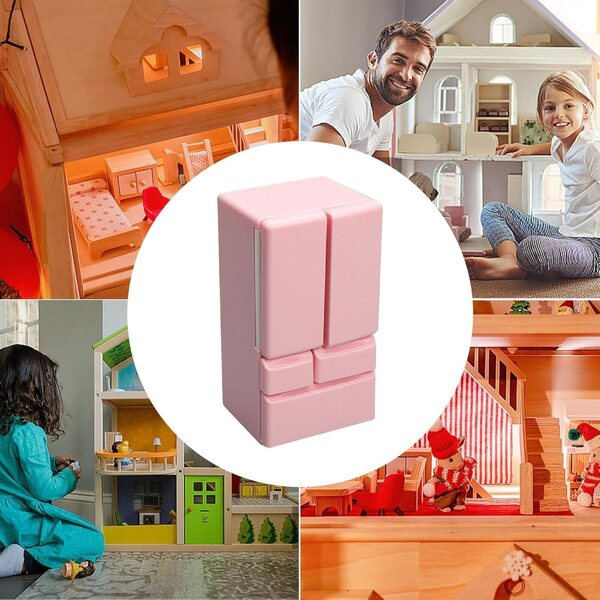 Puppenhaus-Miniaturkühlschrank 1:12 mit Doppeltür aus ABS – realistisches Spielzeug