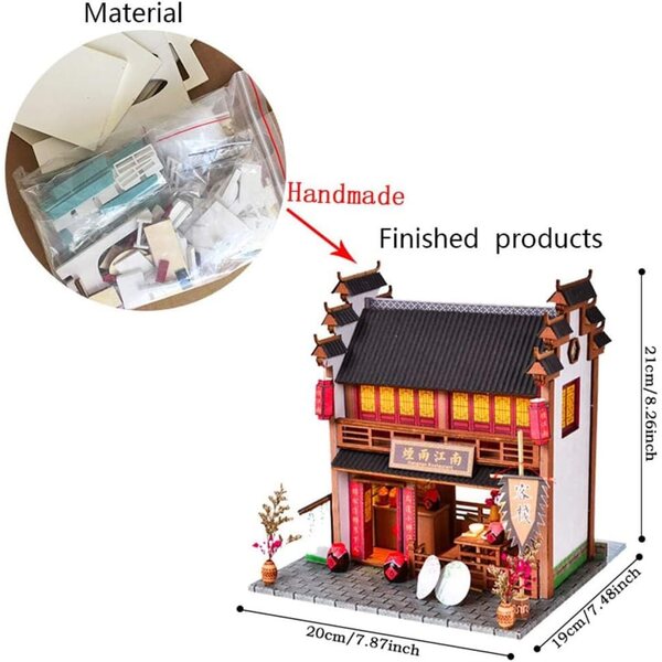 DIY-Puppenhaus-Bausatz aus Holz im chinesischen Stil mit handgefertigten Miniaturmöbeln