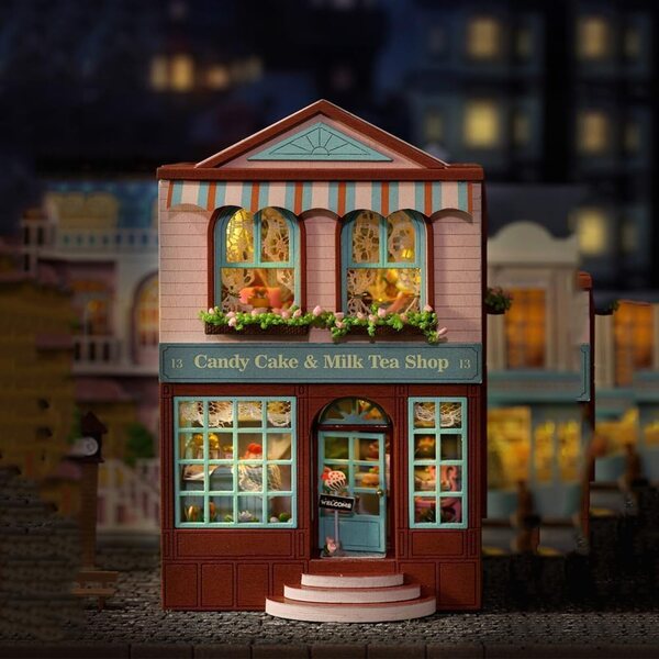 3D-Puppenhaus-Bausatz aus Holz mit LED-Licht, DIY dekorative Buchstütze