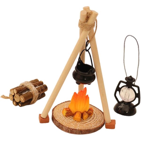 1:12 Miniatur-Camping-Küchenset mit Feuer, 14-teilig für Puppenhäuser