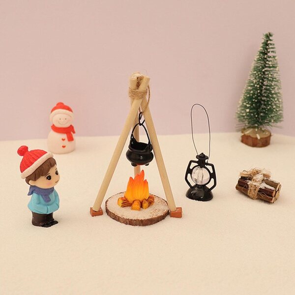 1:12 Miniatur-Camping-Küchenset mit Feuer, 14-teilig für Puppenhäuser