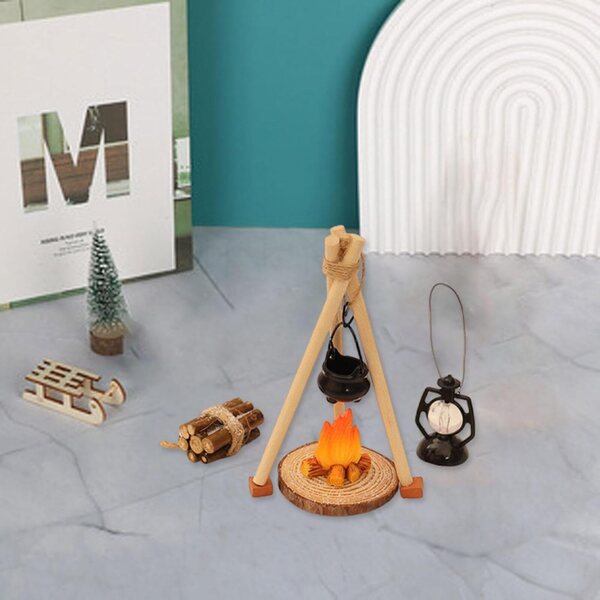 1:12 Miniatur-Camping-Küchenset mit Feuer, 14-teilig für Puppenhäuser