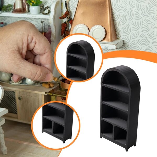 Mini Libreria per Case delle Bambole 1/12 in PETG Nero con Piedi per Micro Paesaggi