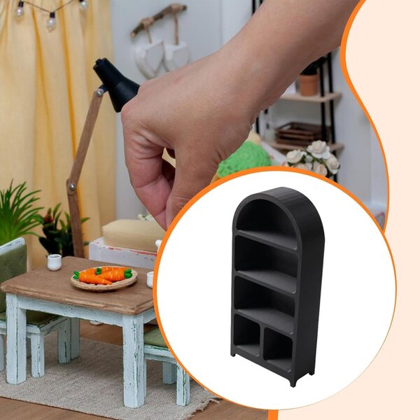 Mini Libreria per Case delle Bambole 1/12 in PETG Nero con Piedi per Micro Paesaggi