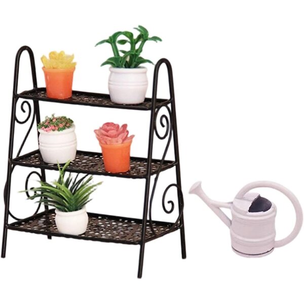 1:12 Puppenhaus-Miniatur-Blumenständer-Set mit Pflanzen und Gießkanne