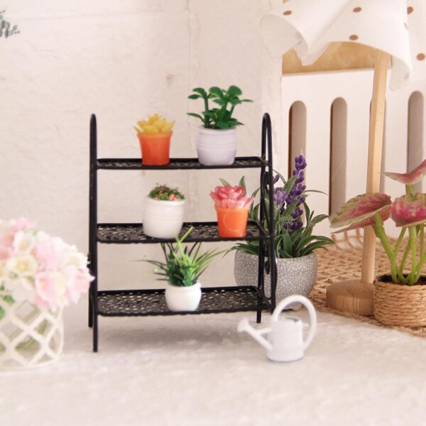 Set portafiori in miniatura per case di bambole 1:12 con piante e annaffiatoio