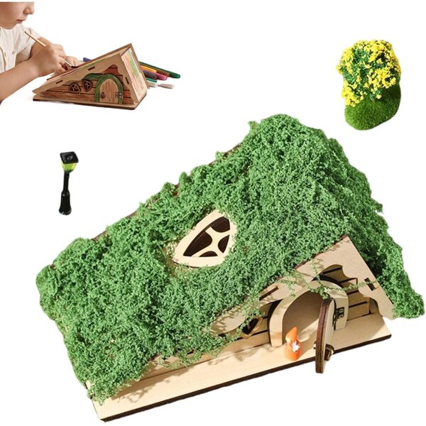 Dreieckiges Feenhaus-Set aus Holz für Kinder und kreative Dekorationen