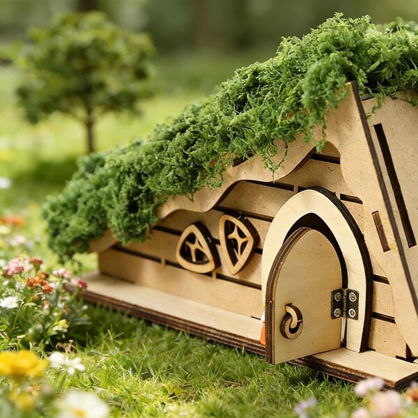 Dreieckiges Feenhaus-Set aus Holz für Kinder und kreative Dekorationen