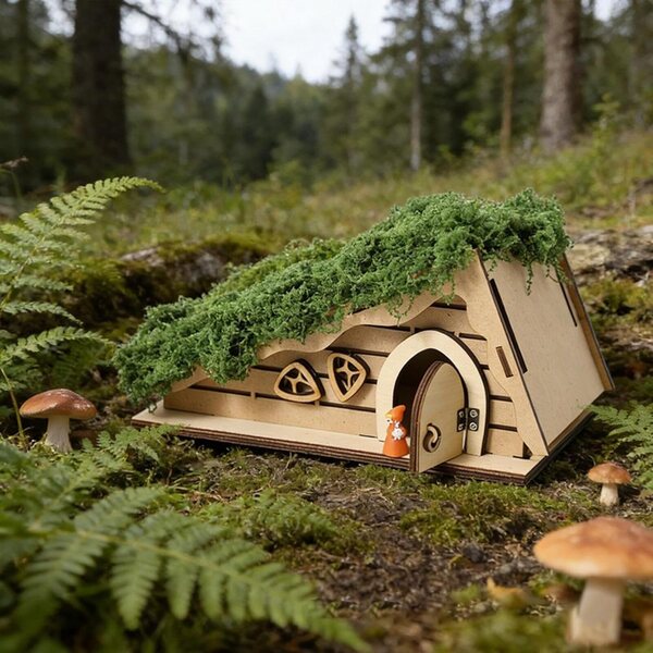 Dreieckiges Feenhaus-Set aus Holz für Kinder und kreative Dekorationen