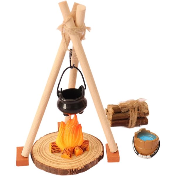 Mini Set Falò in Miniatura 1:12 per Giardino delle Fate - Legno, Resina e Argilla