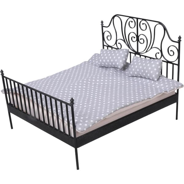 Letto in Metallo per Casa delle Bambole Scala 1:12 con Biancheria Rimovibile e Design Antico