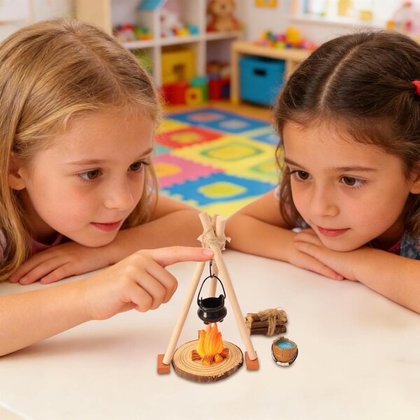 1:12 Miniatur-Lagerfeuer-Set mit Teekanne | Realistische Dekoration für Puppenhaus und Feengarten