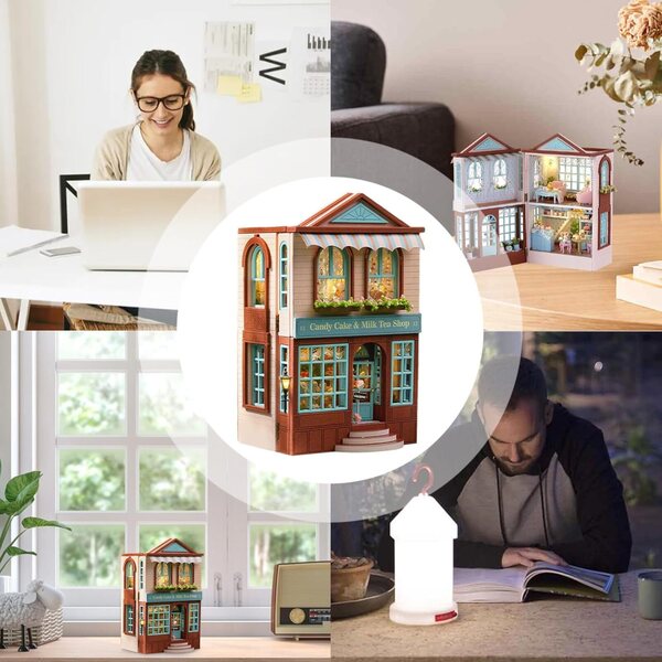 DIY-Miniatur-Holzhaus-Bausatz mit LED und Möbeln – 3D-Puppenhaus-Modell