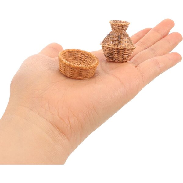 Gatuida Mini Mobili Intrecciati Cestino Pesci Casa Bambole 3x3 cm Marrone
