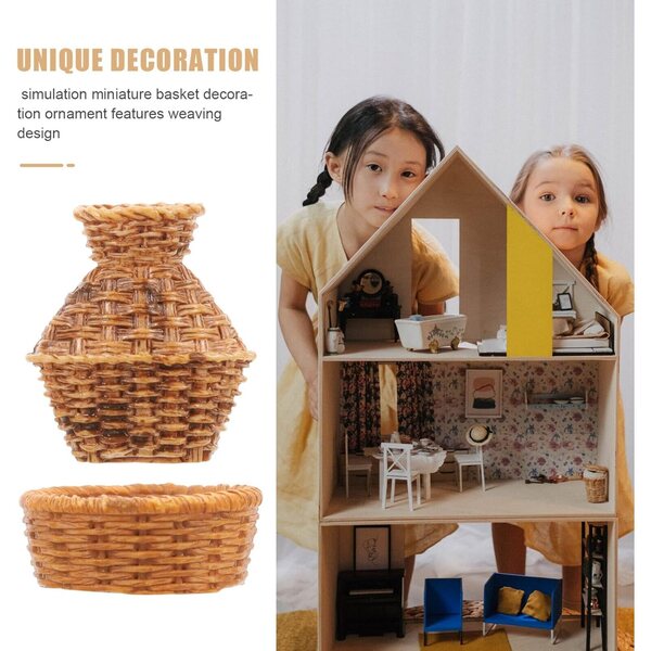 Mini Mobili Besportble per Casa delle Bambole – Set Cestini Intrecciati in Plastica 3x3 cm