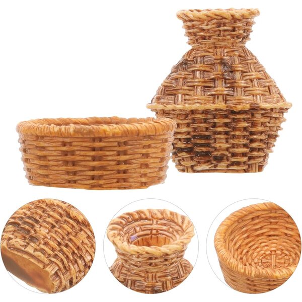 Set Mini-Körbe aus geflochtenem Bambus, 3 cm, für realistische Dekoration im Puppenhaus