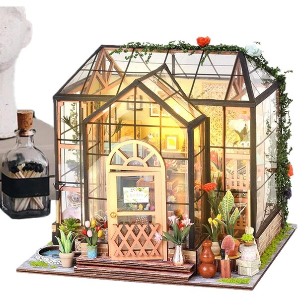 Kit Casa delle Bambole Tiny Garden Cottage in Legno con Illuminazione e Mini Arredi