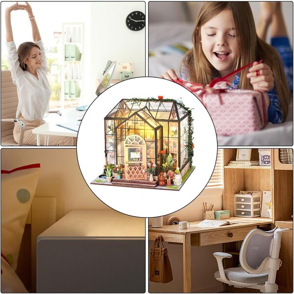 Kit Casa delle Bambole Tiny Garden Cottage in Legno con Illuminazione e Mini Arredi